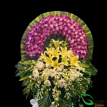 Purple funeral flower stand Saigon